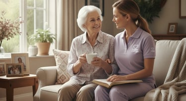 auxiliar enfermera escuchando a una mujer anciana
