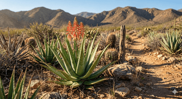 Planta de Planta Aloe Vera revelando el cristal puro en el desierto para la curaduría de S&B El Artesanal.