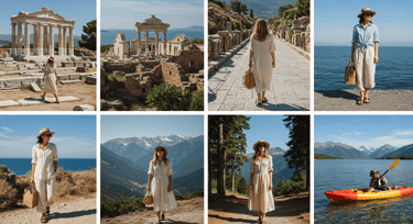 Traveler showing benefits of adaptable travel gear for destinations like Greece, Mexico, Alaska