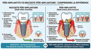 infographie Péri-implantite définition et différence avec la mucosité péri-implantaire