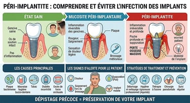 Infographie Péri-implantite : Symptômes et Traitements de l'Infection