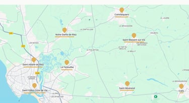 carte géographique, zone d'intervention services à domicile en Vendée