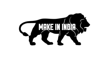 Official Make in India logo featuring a black lion silhouette with white industrial text.