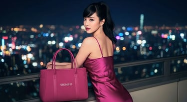 Model wanita dengan hasil aplikasi produk dari kain kanvas polyester SIGNIFO warna MERAH NEON