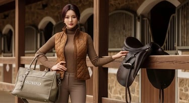 Model wanita dengan hasil aplikasi produk dari kain kanvas polyester SIGNIFO warna 