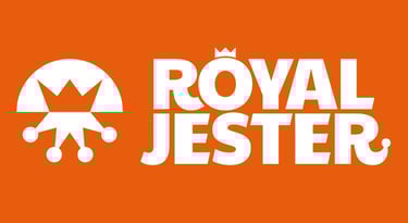 Horizontal lockup with logomark on the left and wordmark on the right. White on orange background.