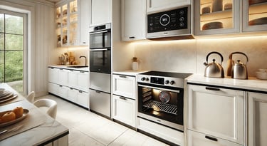 a kitchen with a stove top oven