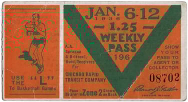 Vintage Chicago Rapid Transit Company Subway Pass 1930s L line basketball