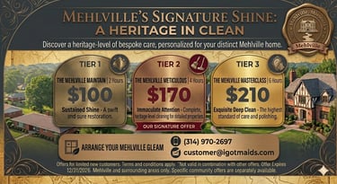 Pricing tiers for Mehlville's Signature Shine professional home cleaning services in Mehlville, Missouri.