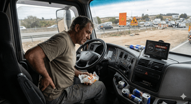 IMAGEM GERADA POR IA MOSTRA Os Desafios e Riscos à Saúde no Transporte Rodoviário