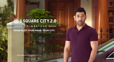 MS Dhoni promoting G Square City 2.0 residential plots and luxury housing in Coimbatore.