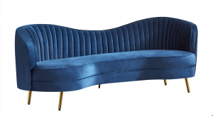 Curved Blue Velvet Sofa - event rental furniture