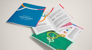 A imagem mostra o Guia de Web Design Acessível fechado e aberto.