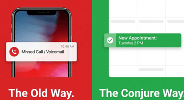Comparison showing a standard AI taking a voicemail versus a smart AI booking a calendar appointment