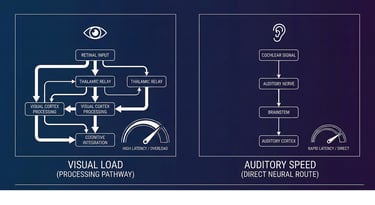 Diagramme comparant voies complexes traitement charge visuelle / voies neuronales rapides directes