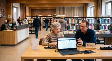 Persoonlijke digitale hulp en computerles in de bibliotheek van Kuringen, Hasselt.