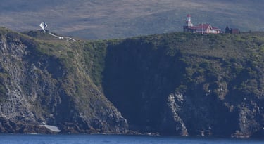 The lighthouse and Cape Horn Monument on Hornos Island in Chile