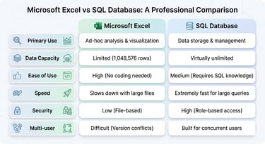 Excel vs SQL Comparison Table