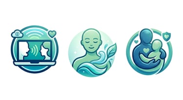 iconos que representan el proceso de terapia psicológica para el bienestar psicoemocional