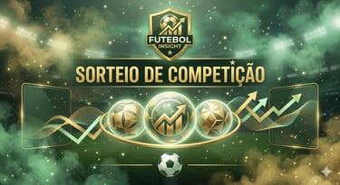 Banner do portal Futebol Insight com bolinhas de sorteio douradas, título "Sorteio de Competição" e logotipo oficial.