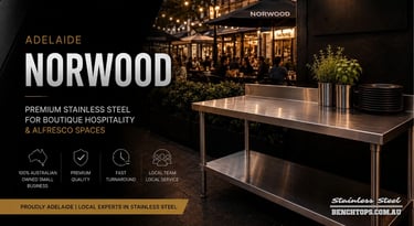 Premium commercial kitchen counter and stainless steel bench Norwood.