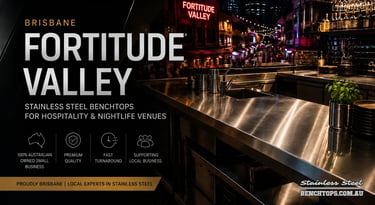 Premium commercial bar counter and stainless steel bench Fortitude Valley.