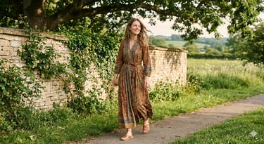 UK sustainable fashion brand wearing private label hand block print dress manufactured in India - clothing for British market