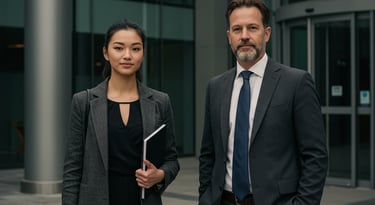A tech worker next to a finance worker.