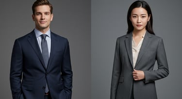 Side-by-side comparison of professional attire options across gender expressions.