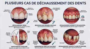 Représentation des différents cas de déchaussement des dents