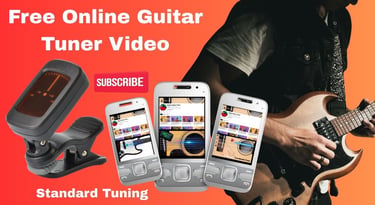 Electric guitar player tuning strings in instructional video