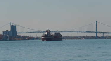Classic freighter Wilfred Sykes approaching the Ambassador Bridge.