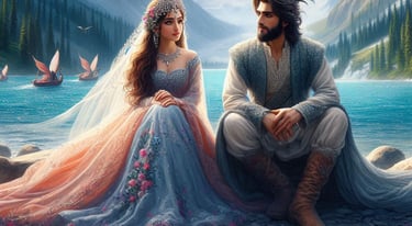 Fairy and prince saif ul malook sitting in front of lake saif ul malook