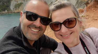 Panos and Jurgita, hosts of Villa Olga Zakynthos, contact for any information about your stay