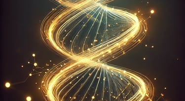 Illustration of a DNA sequence emitting light, spiraling vertically