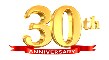 a golden anniversary celebration with a golden ribbon and a red ribbon