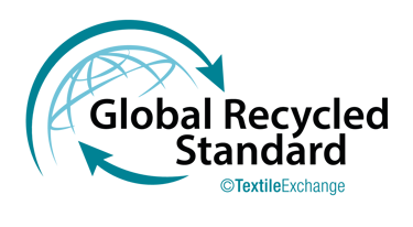 Global Recycled Standard GRS certification logo by Textile Exchange featuring a blue globe and arrows.
