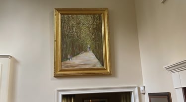 a painting of the road that leads to chenonceau castle in france