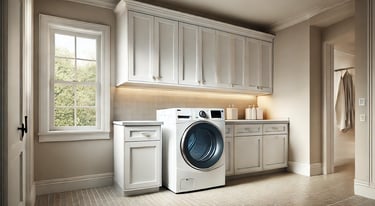 a laundry room with a washing machine and a washer