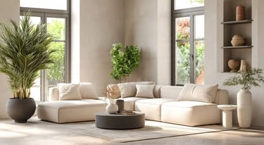 Modern stylish living room with elegant furniture and soft lighting interior design