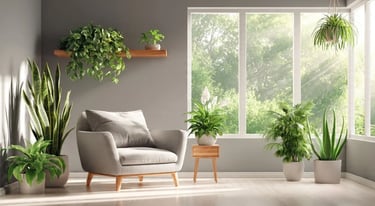 Indoor plants in modern home decor with natural sunlight and fresh atmosphere.