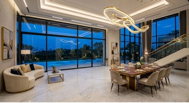 Luxury modern home interior with marble floor and elegant chandelier design