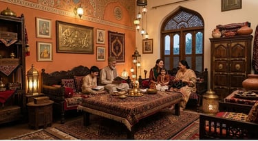 Traditional Pakistani home decor with cultural design and warm interior