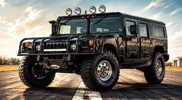 Stylized black H1 Hummer illustration for the Alex Jones Store vehicle giveaway overview