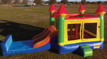 DOUBLE SLIDE COMBO WET OR DRY SLIDE WITH LANDING. 33LX19WX16H. Bookings 832-216-8423