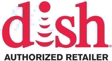 Official Dish Network Authorized Retailer logo featuring the red Dish wordmark and signal icon.