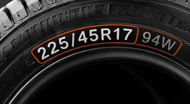 High-resolution tire size guide image showing 225/45R17 tire markings to help customers identify the