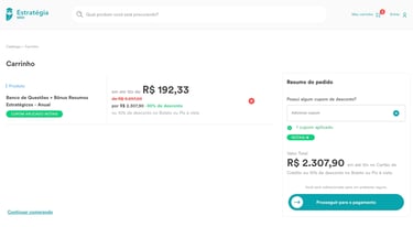 inserção do cupom de desconto no site do estrategia med