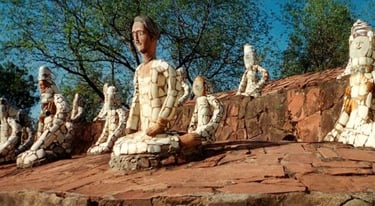Mosaic tile sculptures at Nek Chand's Rock Garden in Chandigarh, India.