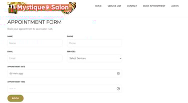 Online Salon Booking System - Book Appointment page
